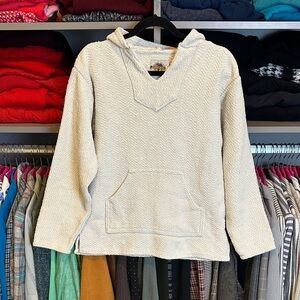 Earth Ragz cream 100% cotton long sleeve v neck hooded kangaroo pocket top S